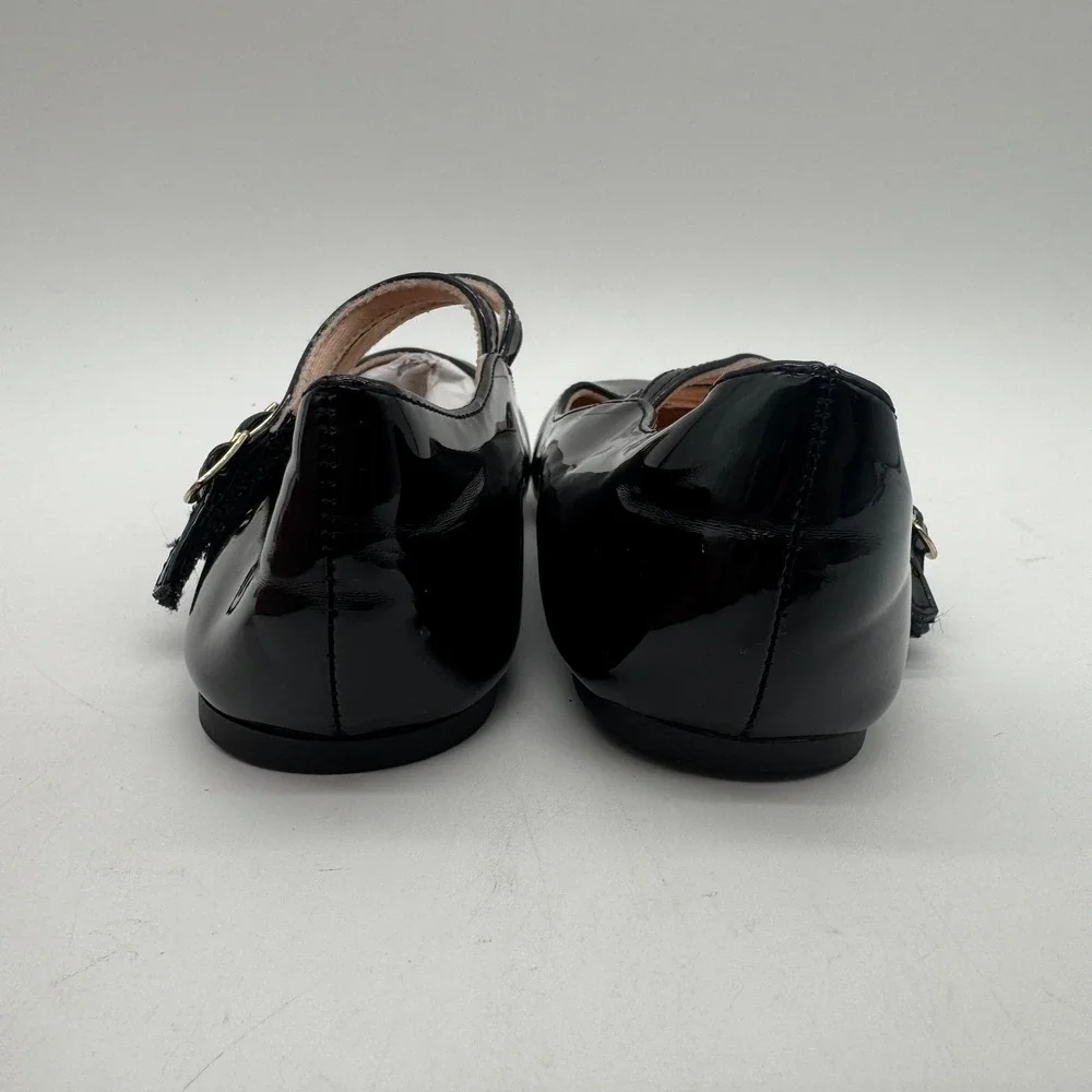 Girls Size 1 Black Patent Mary Jane Flats Double Strap Gold Buckle Dress Shoes